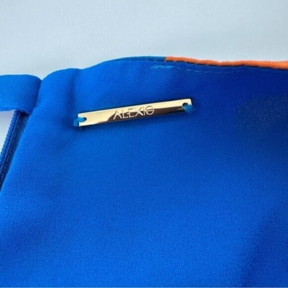 Alexis Bodhi Indigo Blue Orange Puff Sleeve Cut Out Mini Dress Size M - Picture 10 of 11